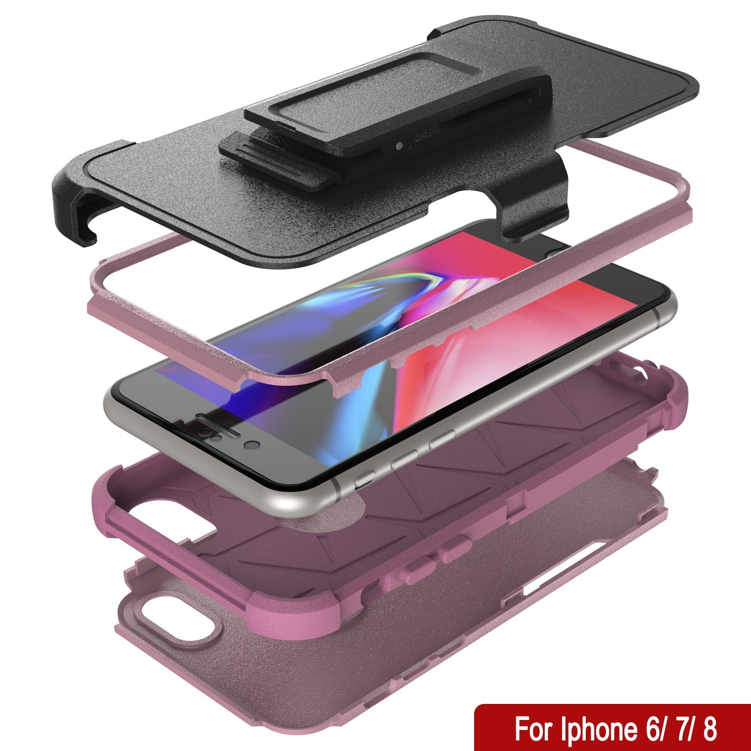 Punkcase for iPhone 7 Belt Clip Multilayer Holster Case [Patron Series] [Pink]