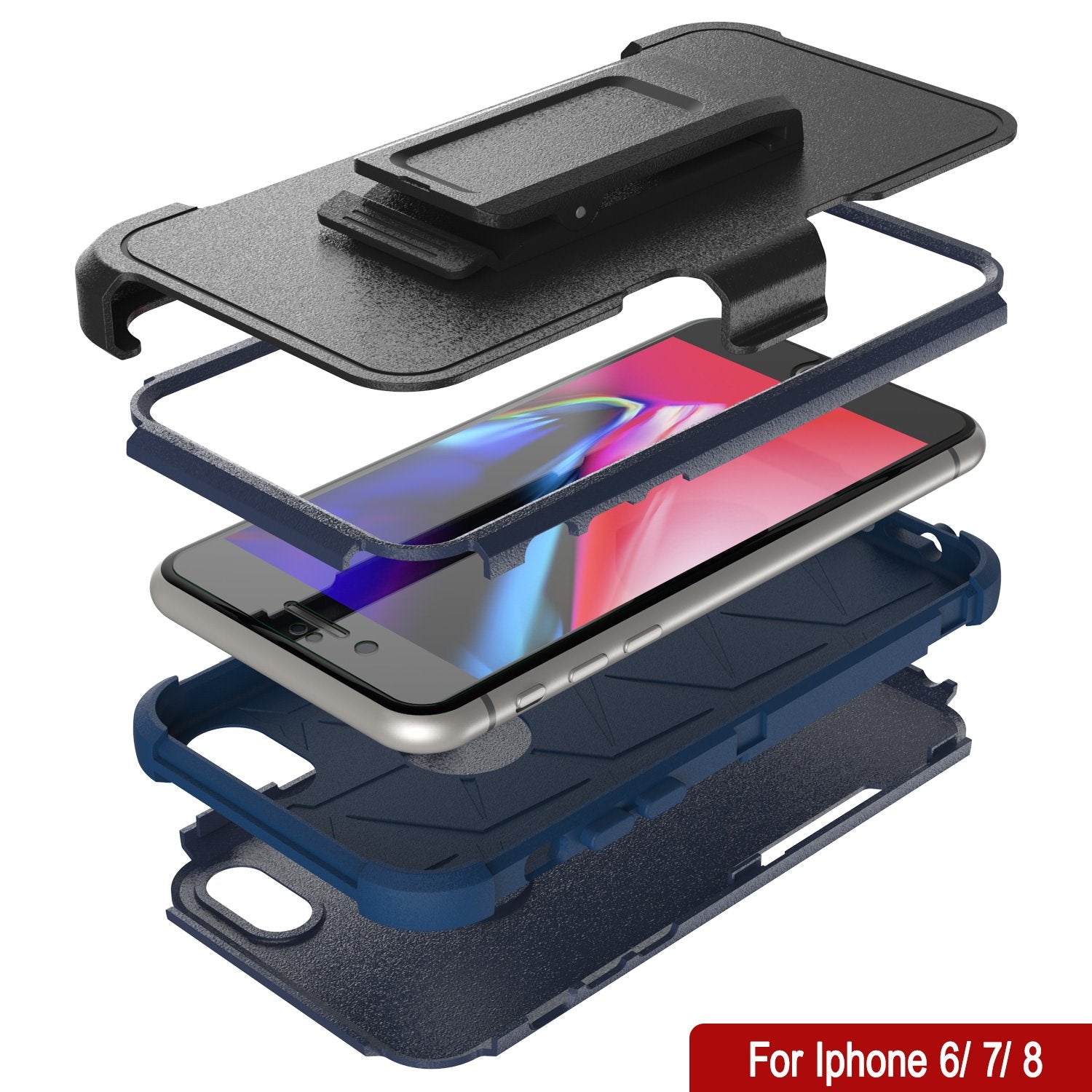 Punkcase for iPhone 7 Belt Clip Multilayer Holster Case [Patron Series] [Navy]