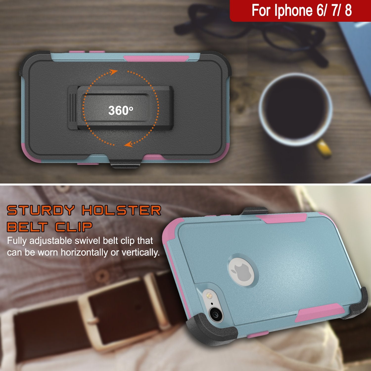 Punkcase for iPhone 6 Belt Clip Multilayer Holster Case [Patron Series] [Mint-Pink]