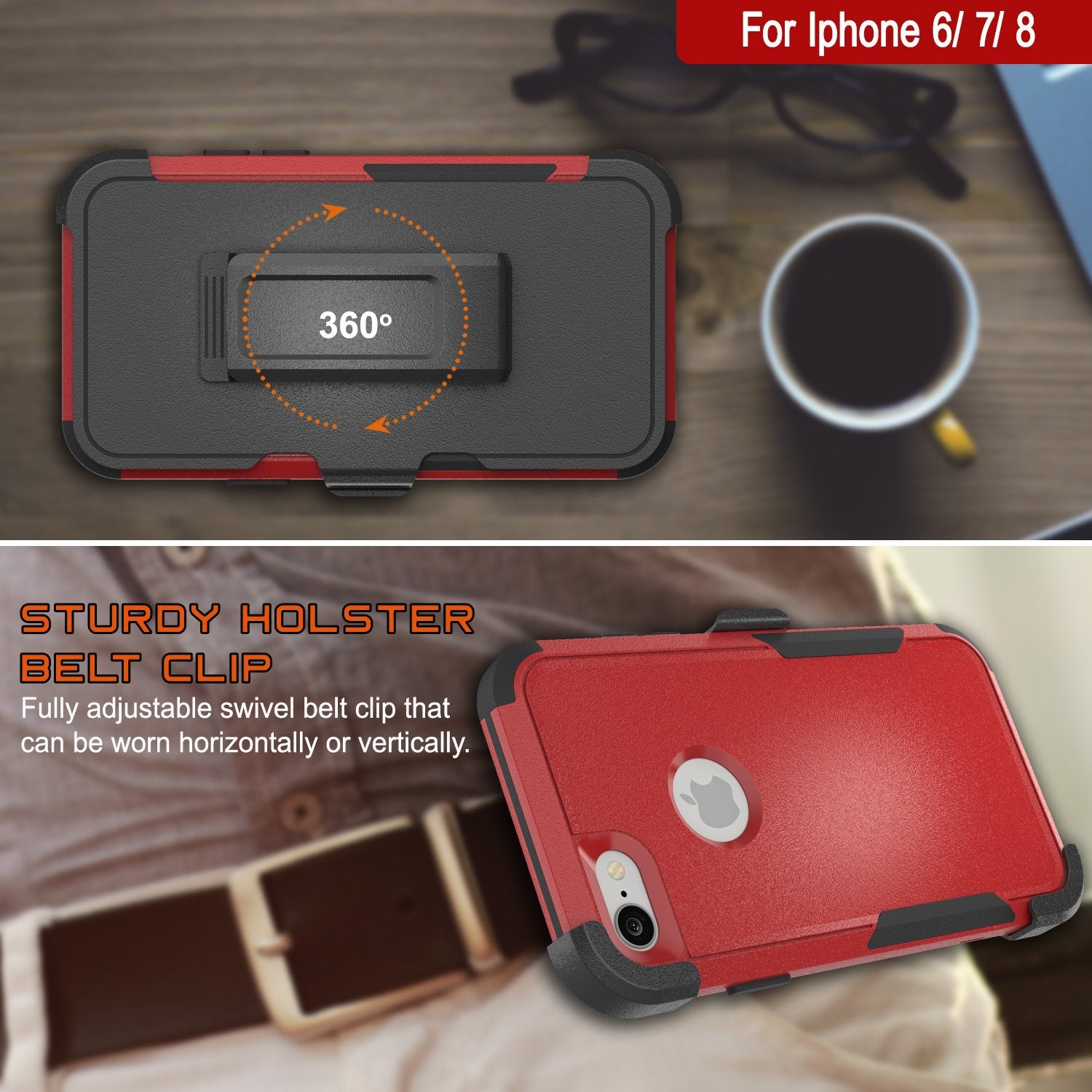 Punkcase for iPhone 6 Belt Clip Multilayer Holster Case [Patron Series] [Red-Black]