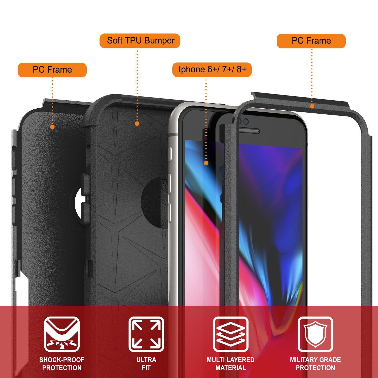 Punkcase for iPhone 6+ Plus Belt Clip Multilayer Holster Case [Patron Series] [Black]