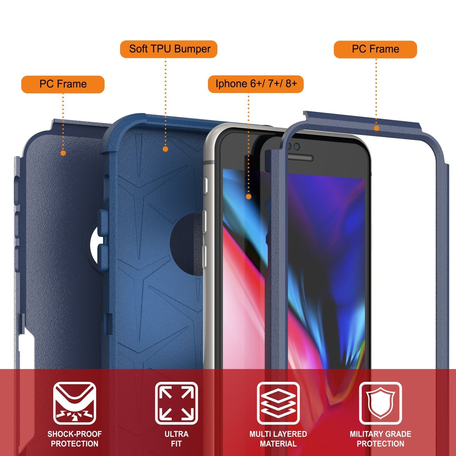 Punkcase for iPhone 8+ Plus Belt Clip Multilayer Holster Case [Patron Series] [Navy] (Color in image: Mint)