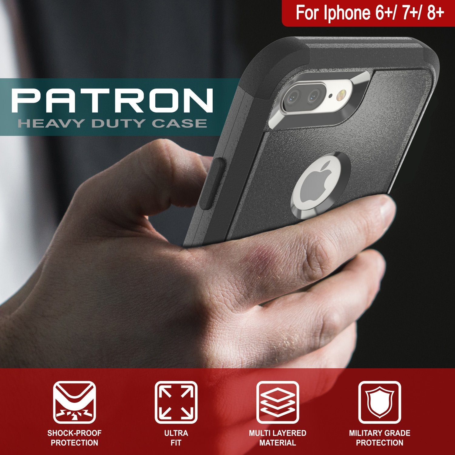 Punkcase for iPhone 6+ Plus Belt Clip Multilayer Holster Case [Patron Series] [Black]