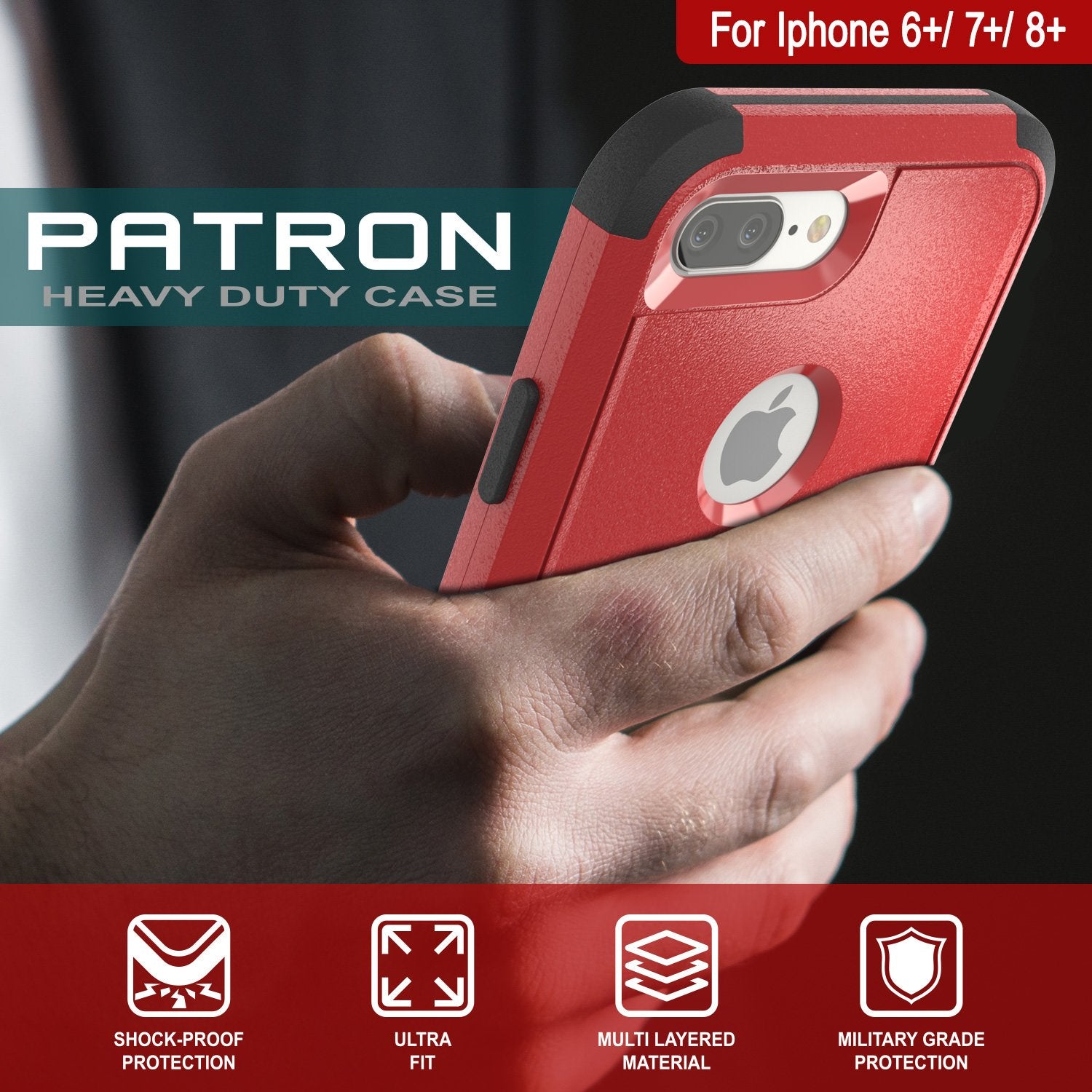 Punkcase for iPhone 6+ Plus Belt Clip Multilayer Holster Case [Patron Series] [Red-Black]