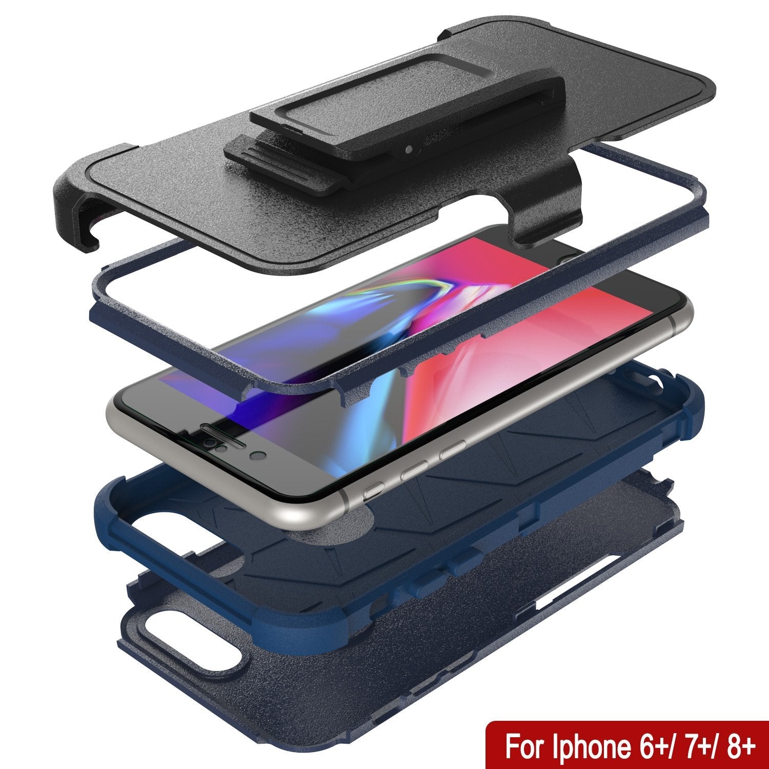 Punkcase for iPhone 8+ Plus Belt Clip Multilayer Holster Case [Patron Series] [Navy] 