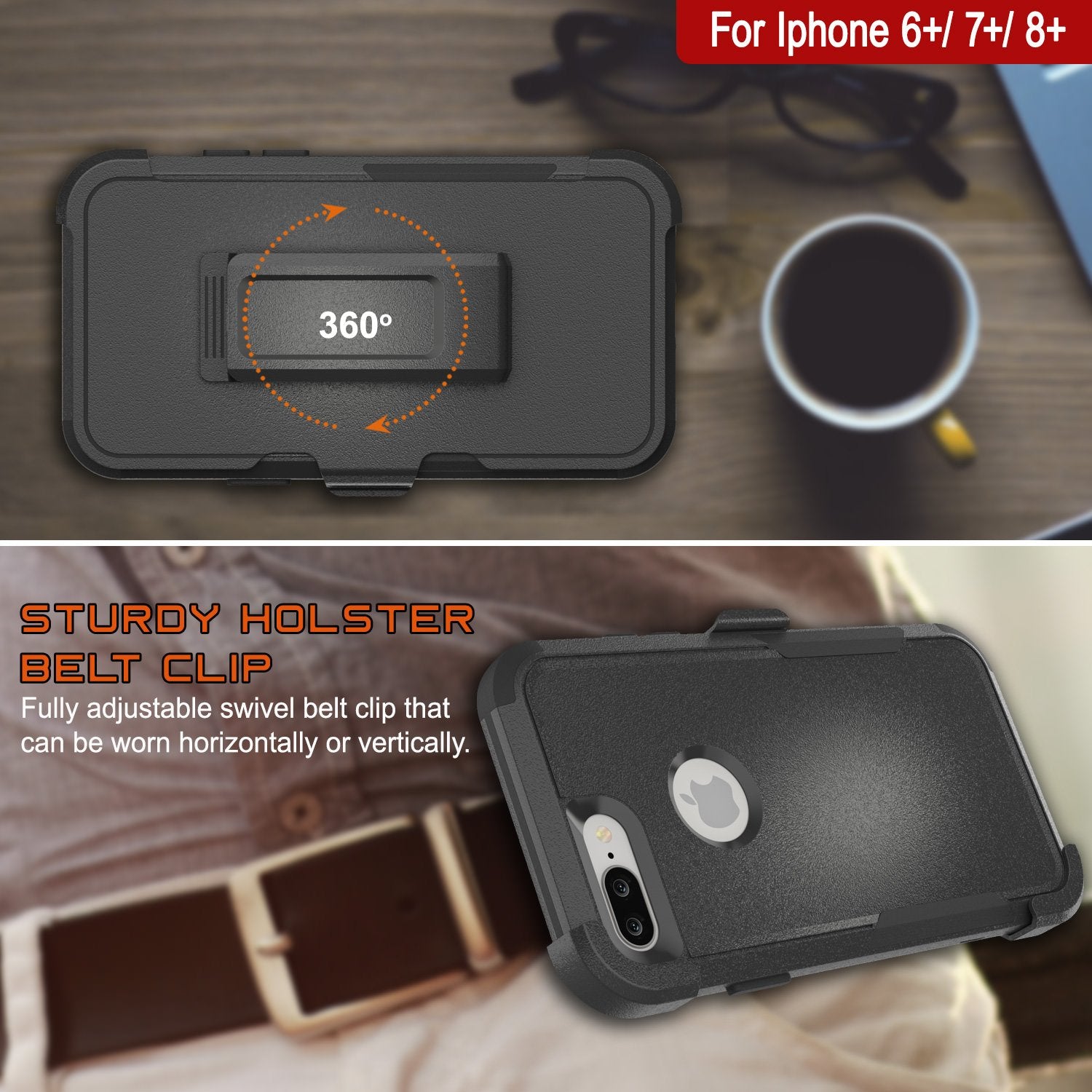 Punkcase for iPhone 6+ Plus Belt Clip Multilayer Holster Case [Patron Series] [Black]