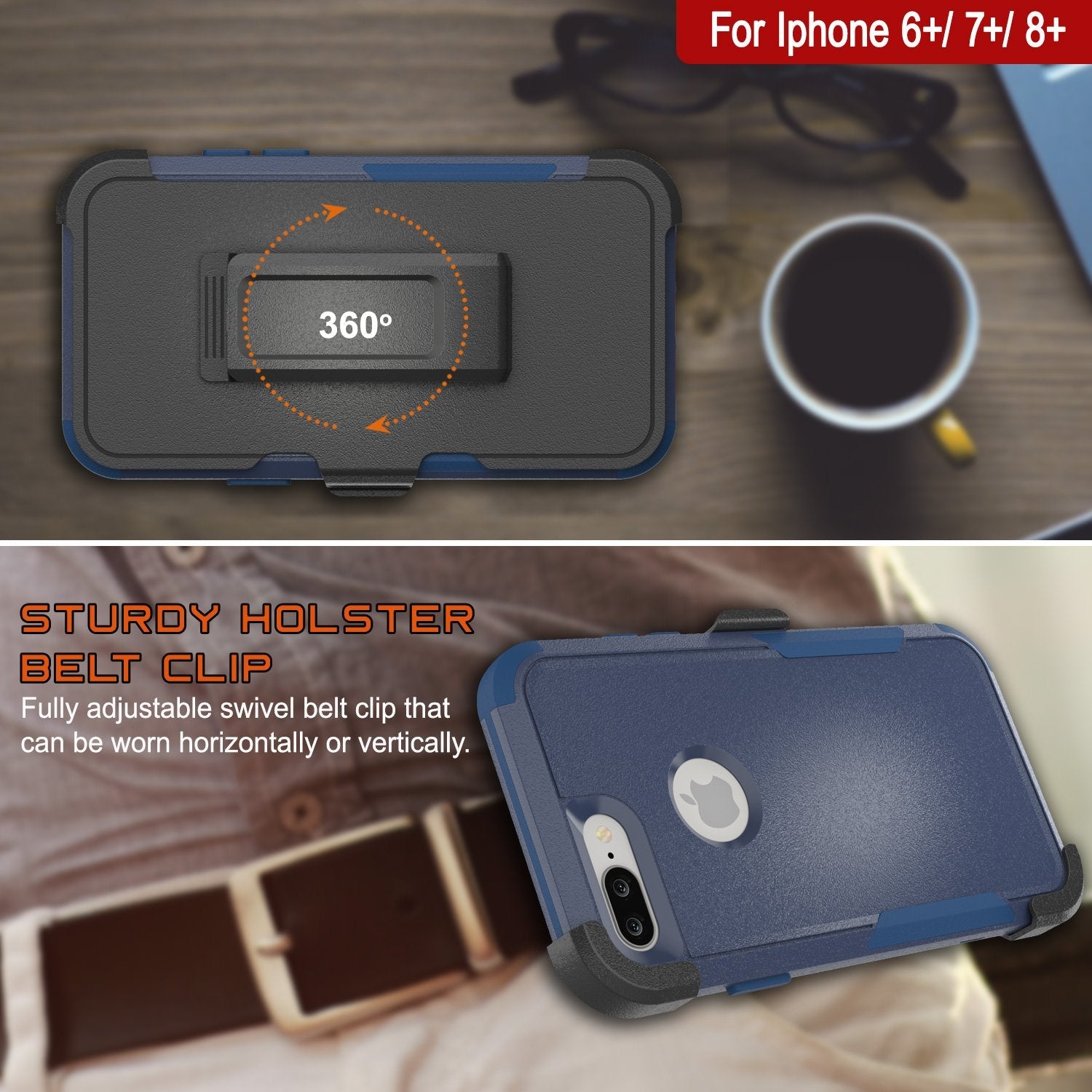 Punkcase for iPhone 8+ Plus Belt Clip Multilayer Holster Case [Patron Series] [Navy] 