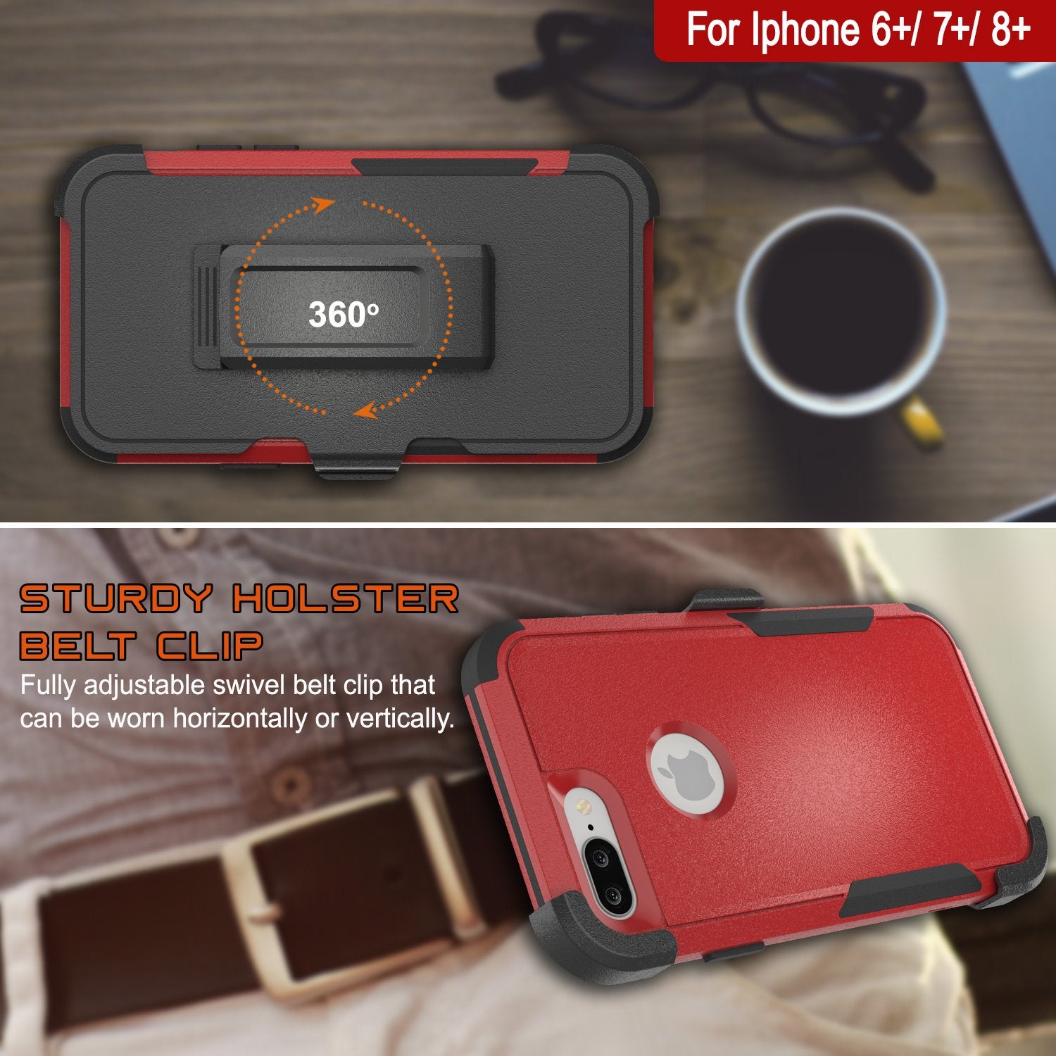 Punkcase for iPhone 6+ Plus Belt Clip Multilayer Holster Case [Patron Series] [Red-Black]