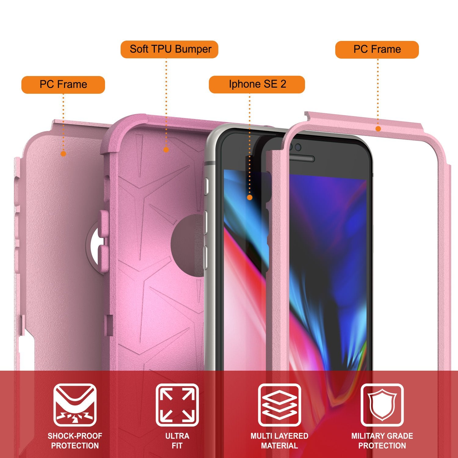 Punkcase for iPhone SE Belt Clip Multilayer Holster Case [Patron Series] [Pink]