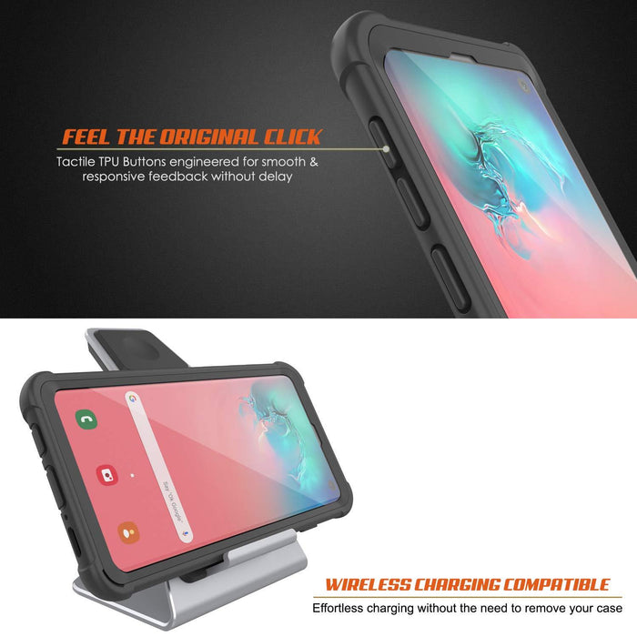 PunkCase Galaxy S10 Case, [Spartan Series] Clear Rugged Heavy Duty Cover W/Built in Screen Protector [Black]