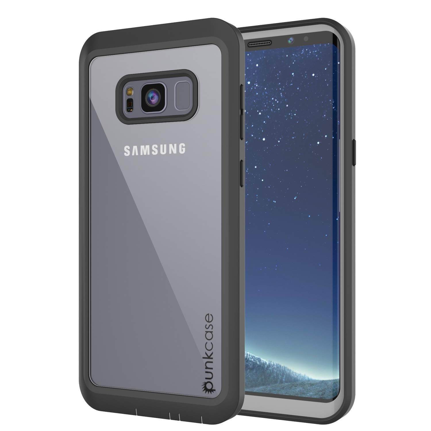 PunkCase Galaxy S8 Case, [Spartan Series] Clear Rugged Heavy Duty Cover W/Built in Screen Protector [Black]