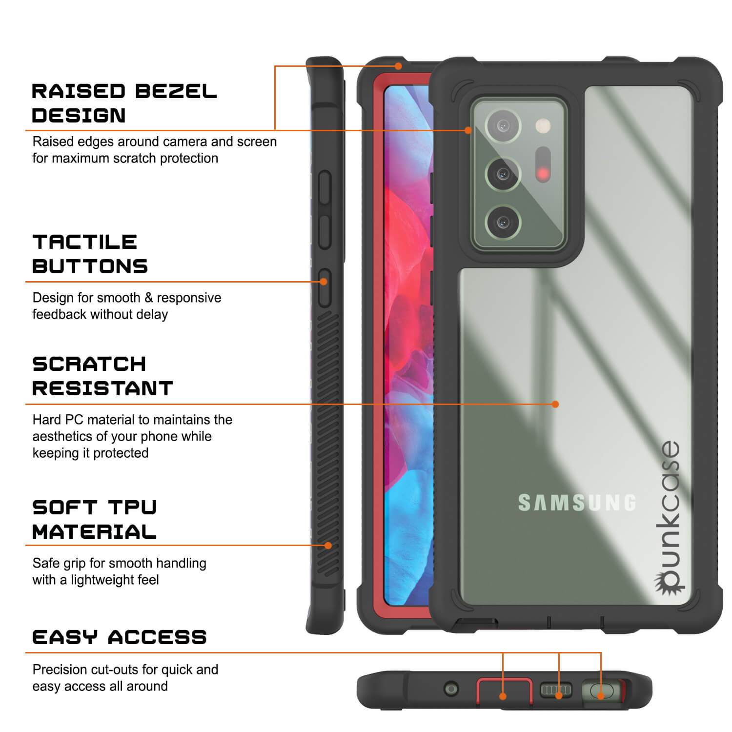 Punkcase Galaxy Note 20 Ultra Case, [Spartan Series] Red Rugged Heavy Duty Cover W/Built in Screen Protector (Color in image: Pink)