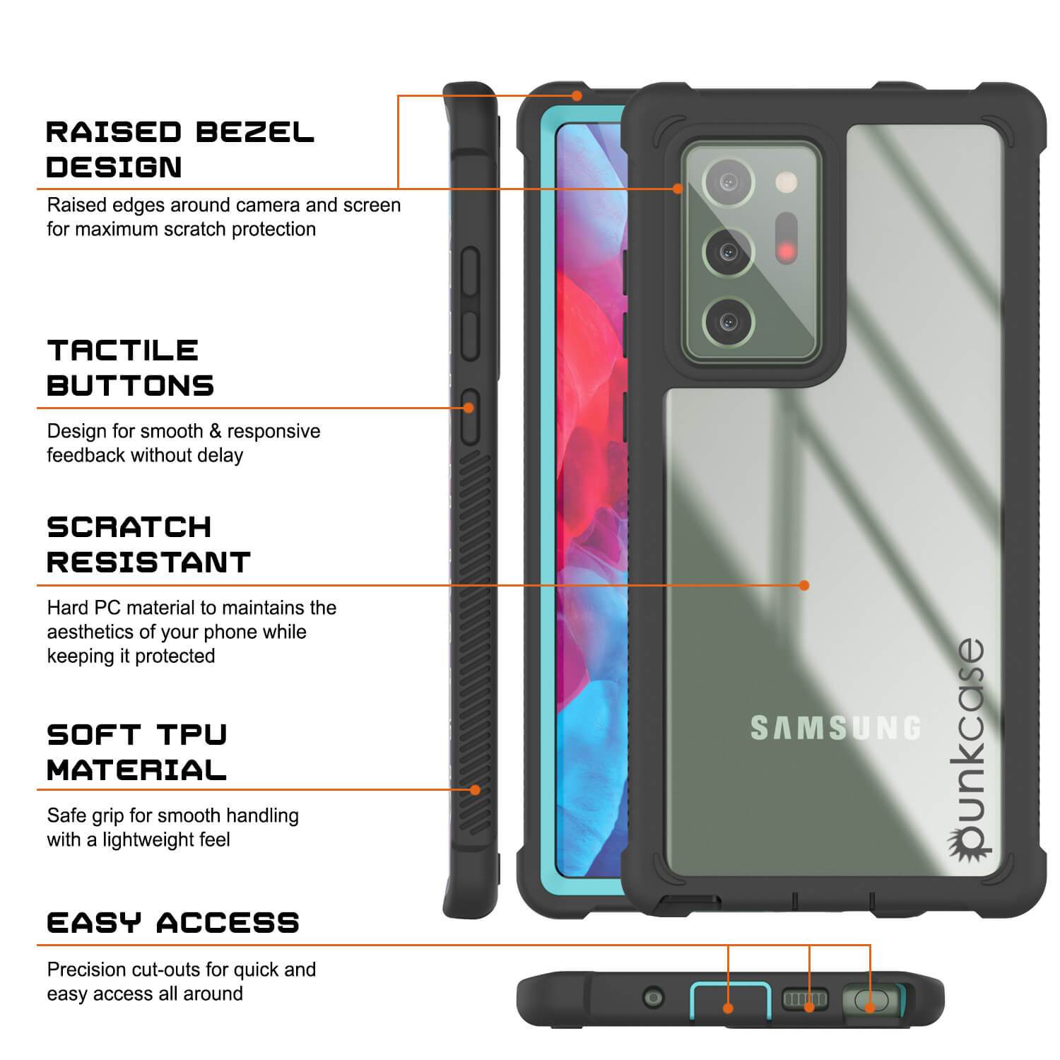 Punkcase Galaxy Note 20 Ultra Case, [Spartan Series] Teal Rugged Heavy Duty Cover W/Built in Screen Protector (Color in image: Pink)