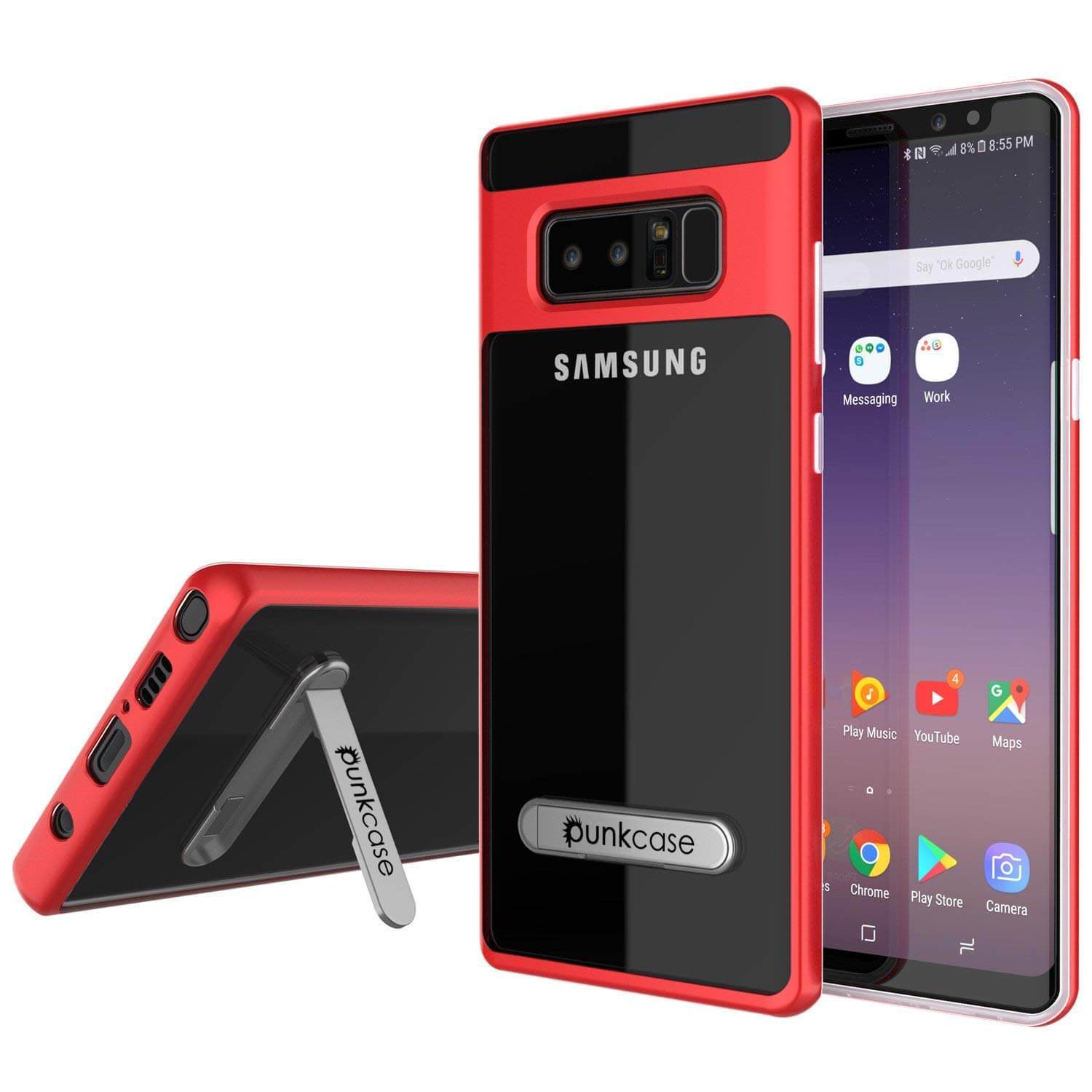 Galaxy Note 8 Case, PUNKcase [LUCID 3.0 Series] Armor Cover w/Integrated Kickstand [Red] (Color in image: Red)