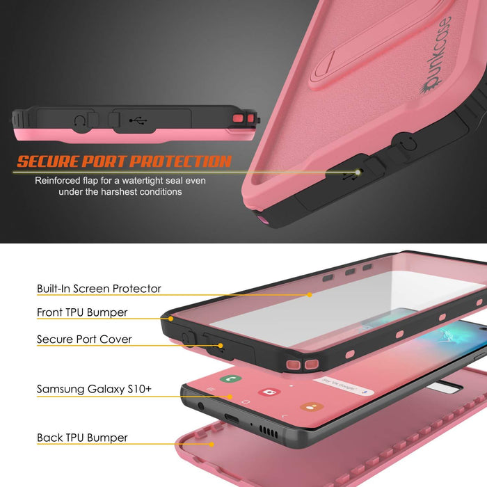 Galaxy S10+ Plus Waterproof Case, Punkcase [KickStud Series] Armor Cover [Pink] (Color in image: Light Green)