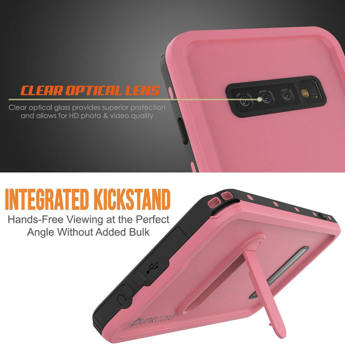 Galaxy S10+ Plus Waterproof Case, Punkcase [KickStud Series] Armor Cover [Pink] (Color in image: Black)