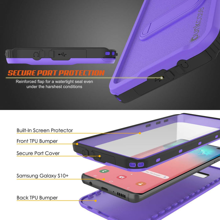 Galaxy S10+ Plus Waterproof Case, Punkcase [KickStud Series] Armor Cover [Purple] (Color in image: Pink)