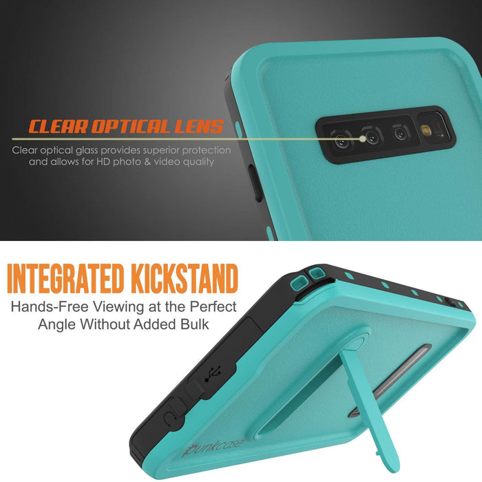 Galaxy S10+ Plus Waterproof Case, Punkcase [KickStud Series] Armor Cover [Teal] (Color in image: White)