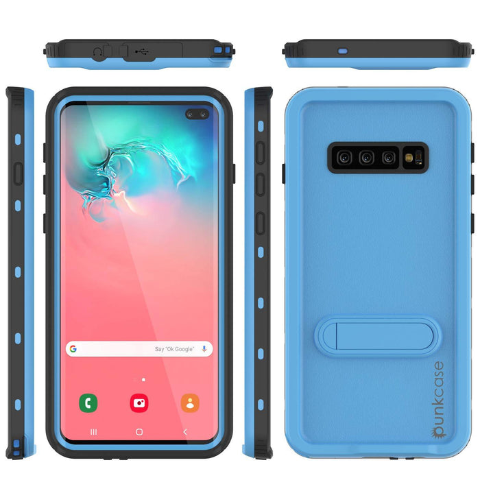 Galaxy S10+ Plus Waterproof Case, Punkcase [KickStud Series] Armor Cover [Light Blue]