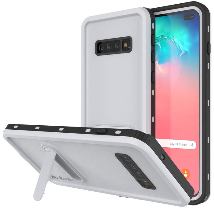 Galaxy S10+ Plus Waterproof Case, Punkcase [KickStud Series] Armor Cover [White] (Color in image: White)