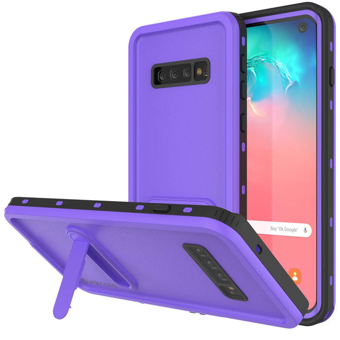 Galaxy S10 Waterproof Case, Punkcase [KickStud Series] Armor Cover [Purple] (Color in image: Purple)