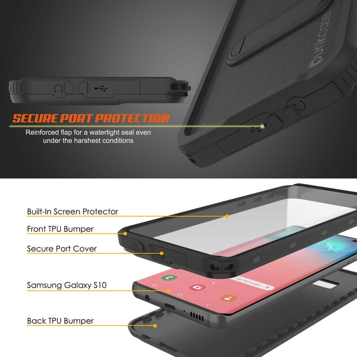 Galaxy S10 Waterproof Case, Punkcase [KickStud Series] Armor Cover [Black] (Color in image: Pink)
