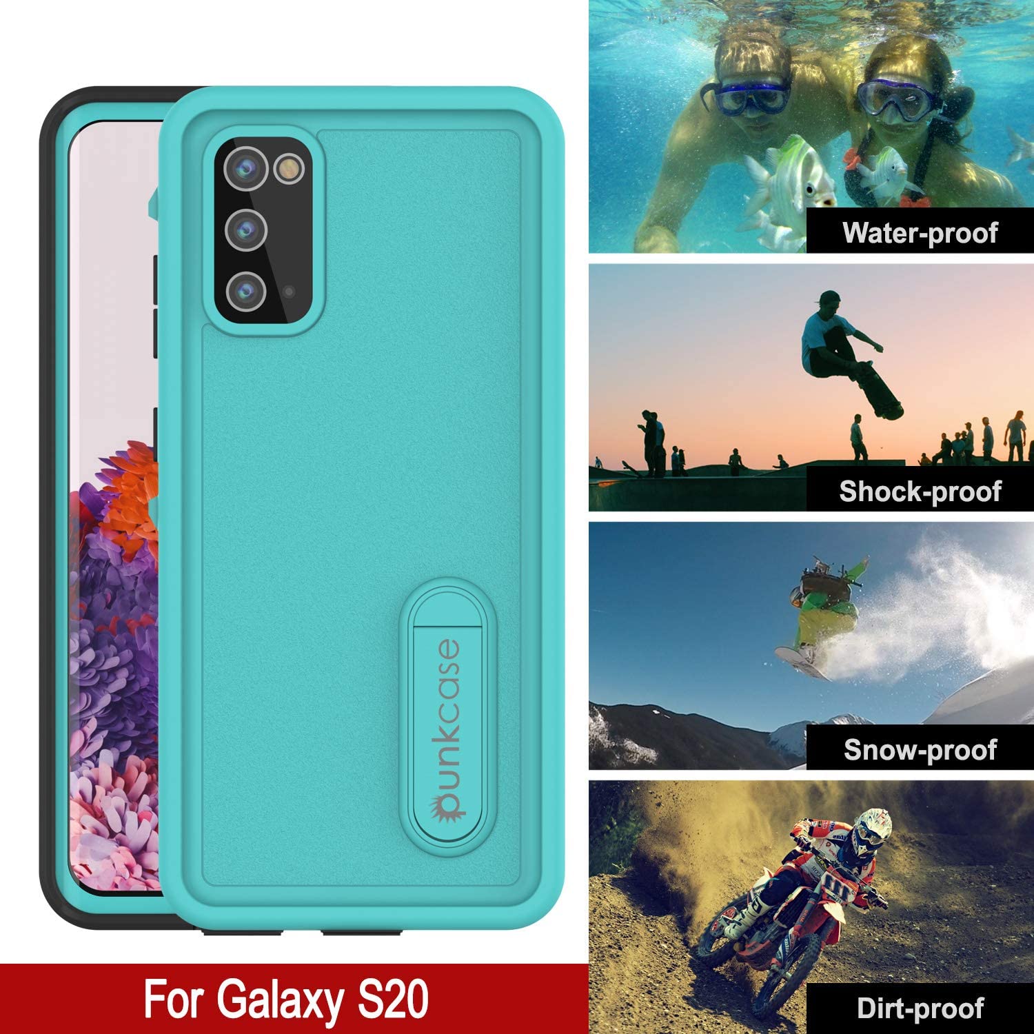 Galaxy S20 Waterproof Case, Punkcase [KickStud Series] Armor Cover [Teal]