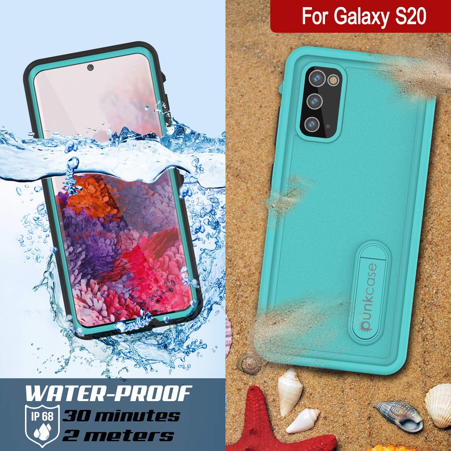Galaxy S20 Waterproof Case, Punkcase [KickStud Series] Armor Cover [Teal]