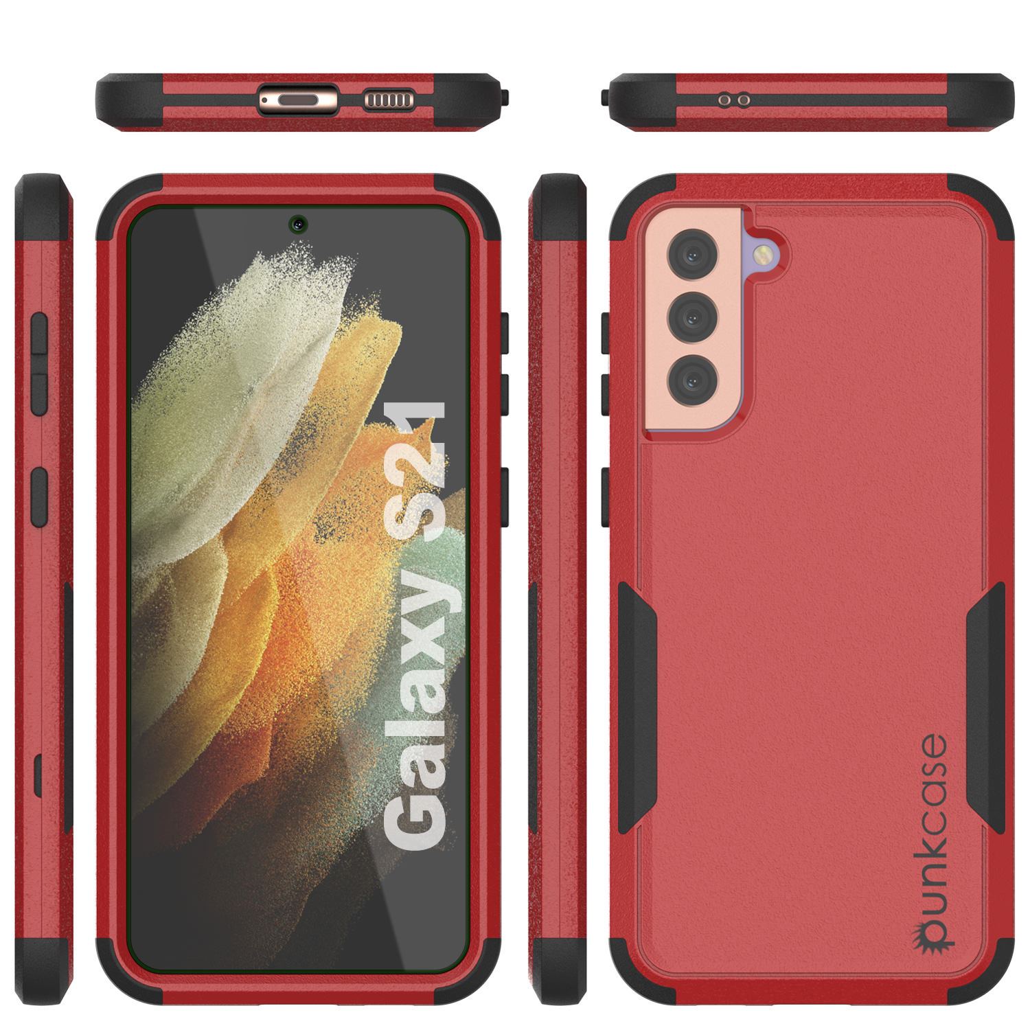 Punkcase for Galaxy S21 5G Belt Clip Multilayer Holster Case [Patron Series] [Red-Black]