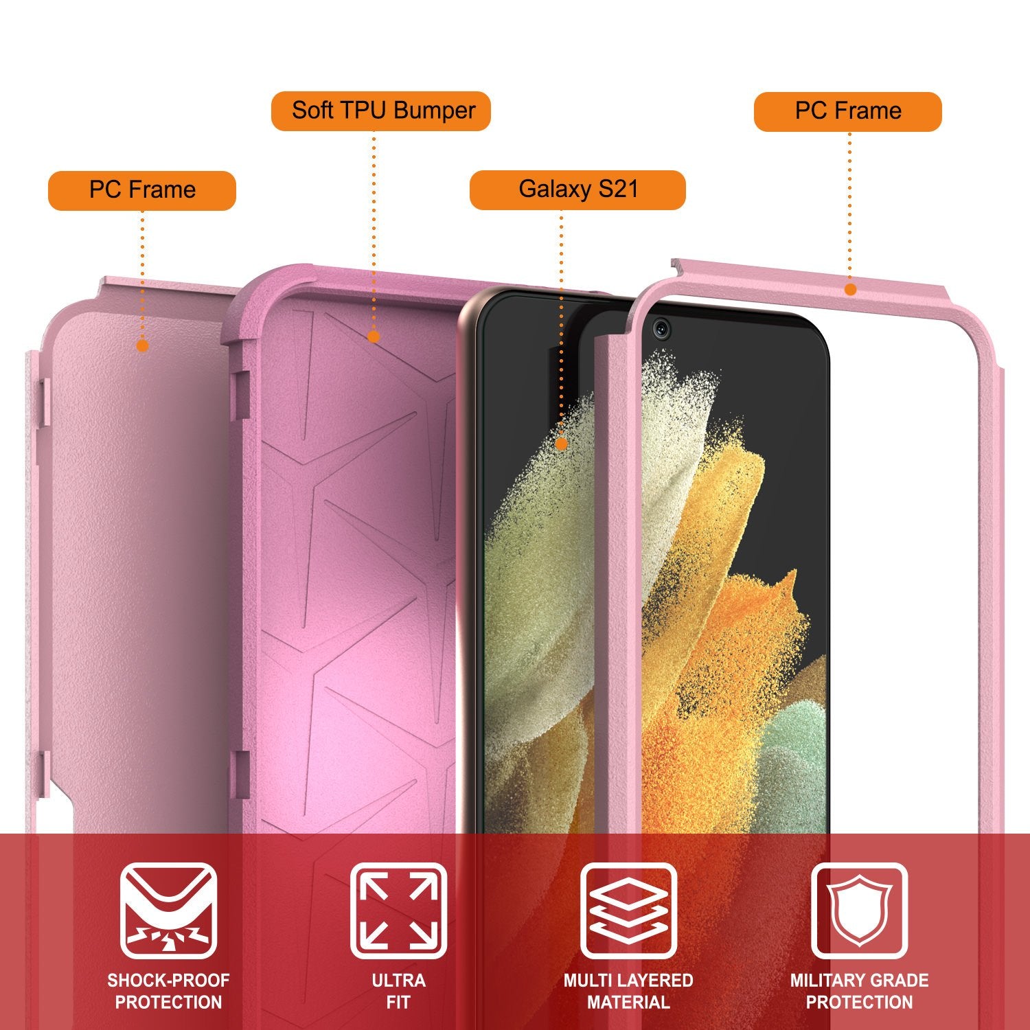 Punkcase for Galaxy S21 5G Belt Clip Multilayer Holster Case [Patron Series] [Pink]
