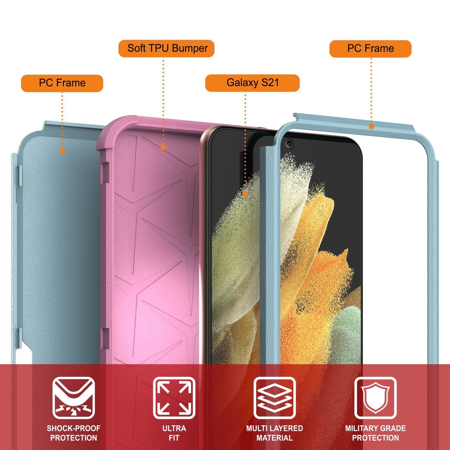 Punkcase for Galaxy S21 5G Belt Clip Multilayer Holster Case [Patron Series] [Mint-Pink]