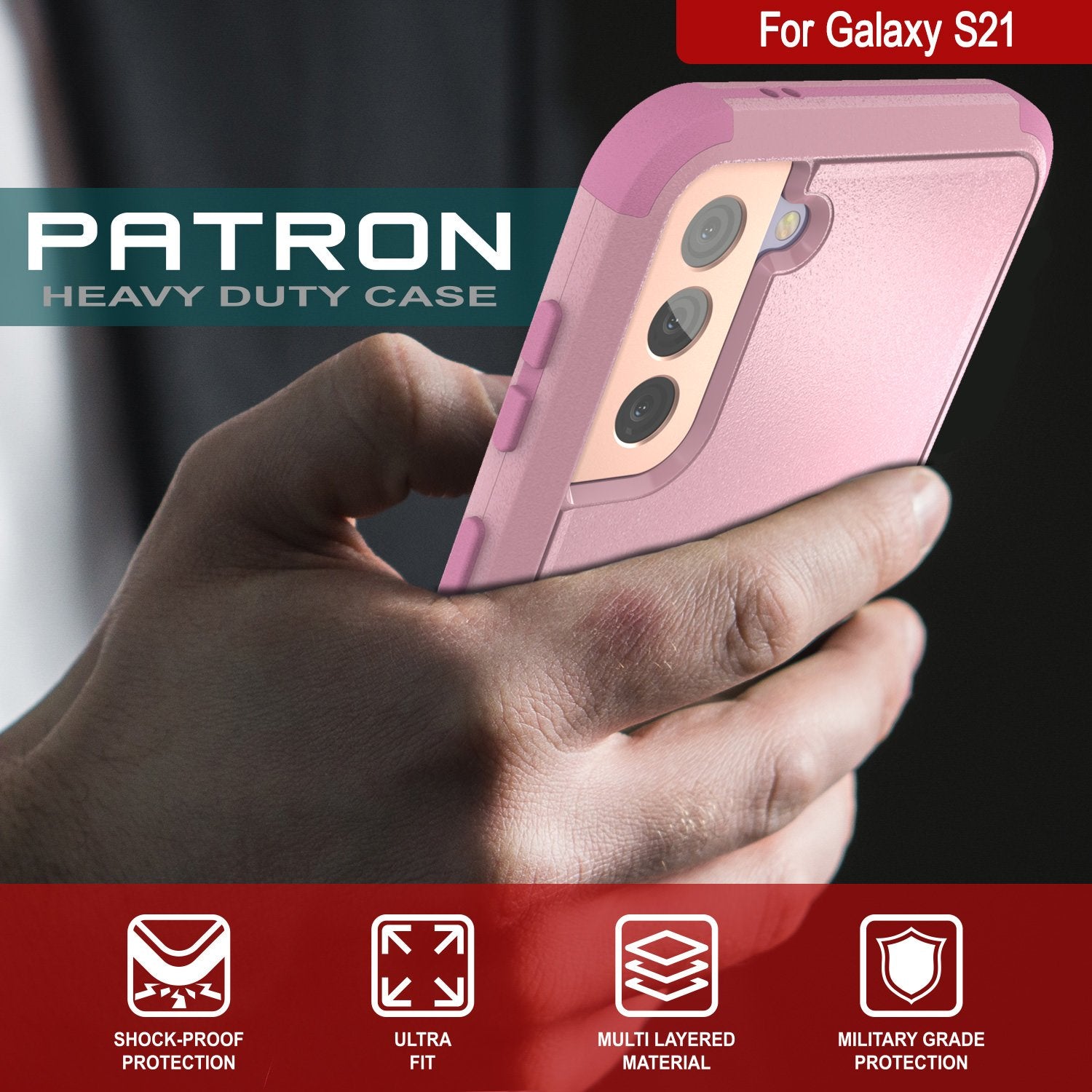 Punkcase for Galaxy S21 5G Belt Clip Multilayer Holster Case [Patron Series] [Pink]