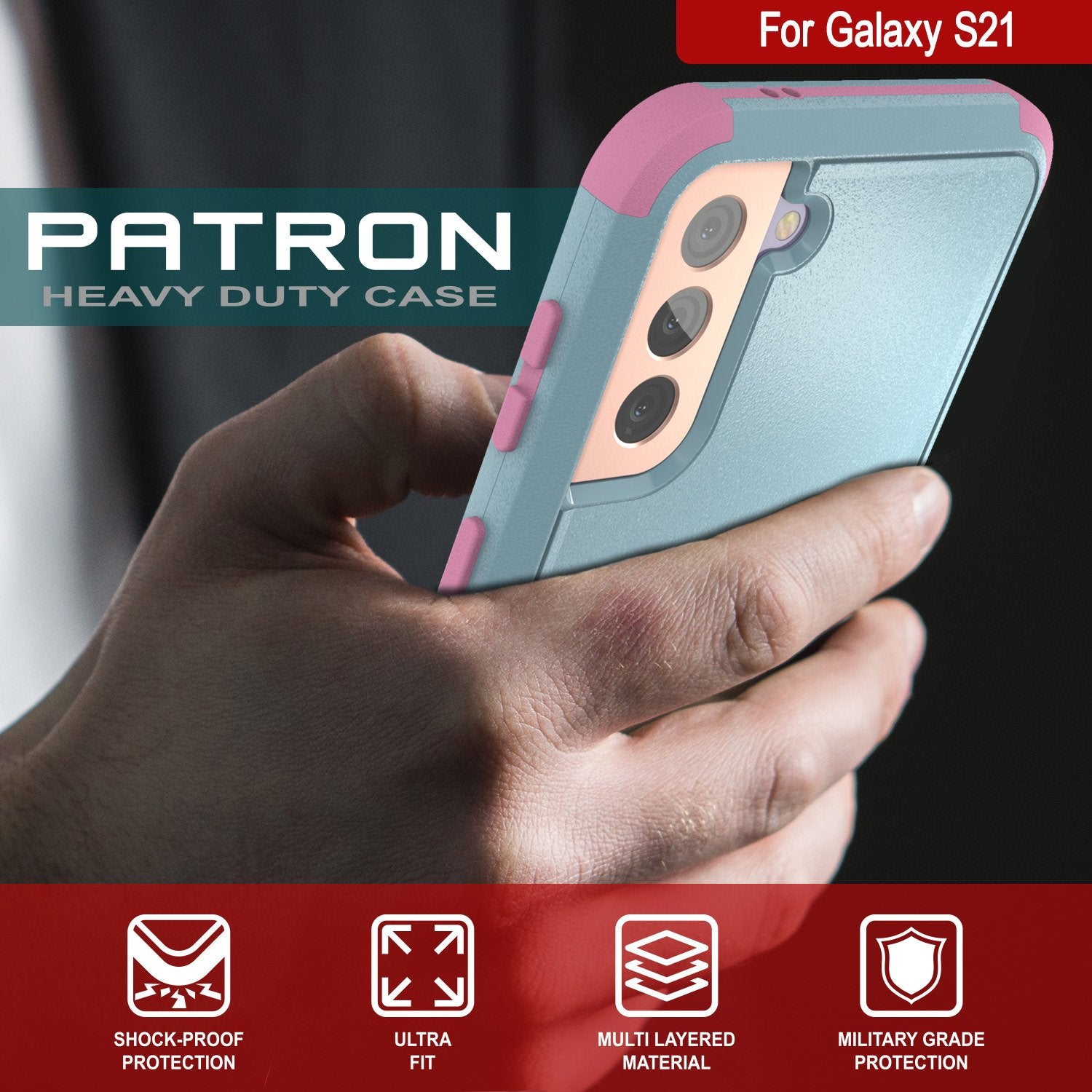 Punkcase for Galaxy S21 5G Belt Clip Multilayer Holster Case [Patron Series] [Mint-Pink]