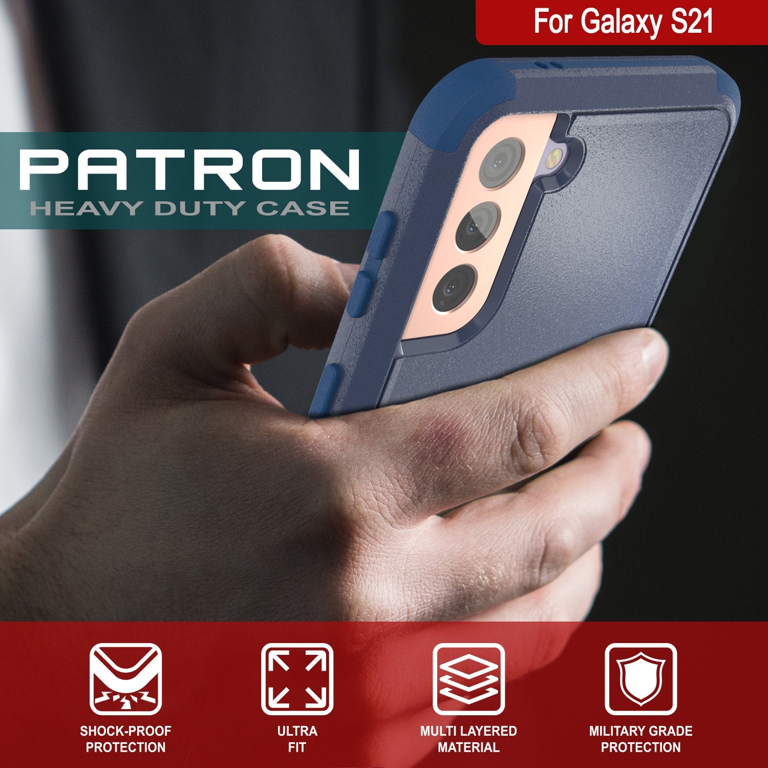 Punkcase for Galaxy S21 5G Belt Clip Multilayer Holster Case [Patron Series] [Navy]