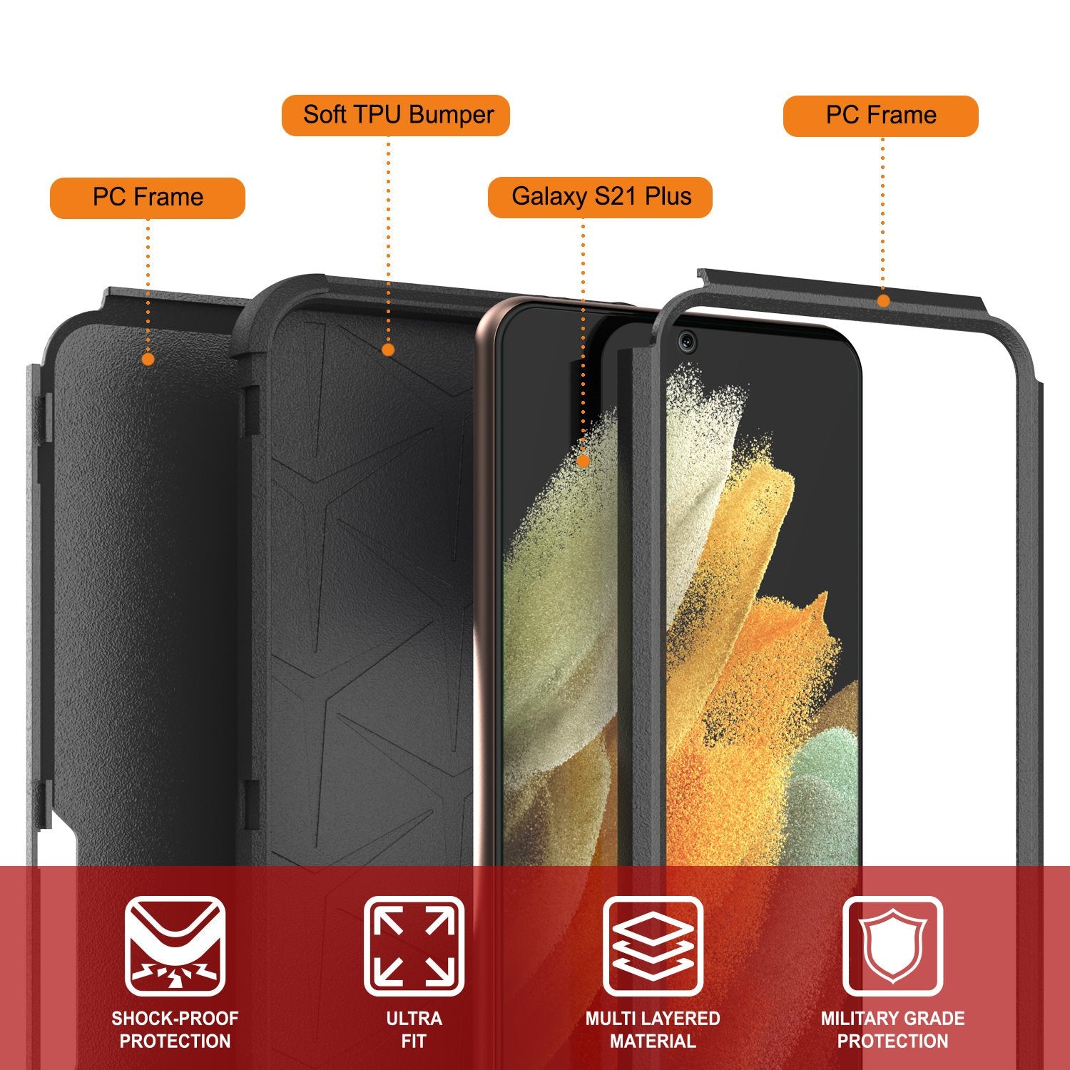 Punkcase for Galaxy S21+ Plus 5G Belt Clip Multilayer Holster Case [Patron Series] [Black]