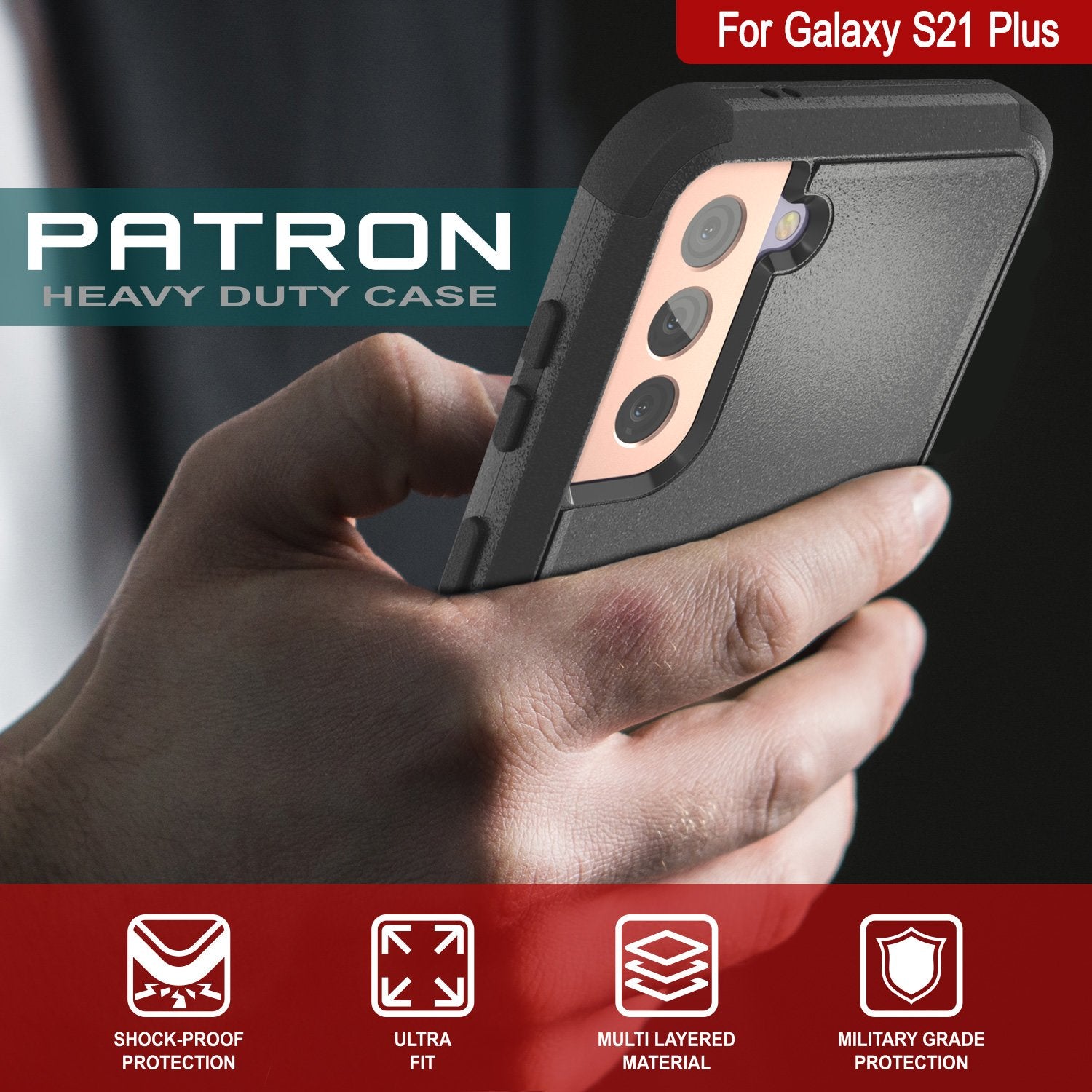 Punkcase for Galaxy S21+ Plus 5G Belt Clip Multilayer Holster Case [Patron Series] [Black]