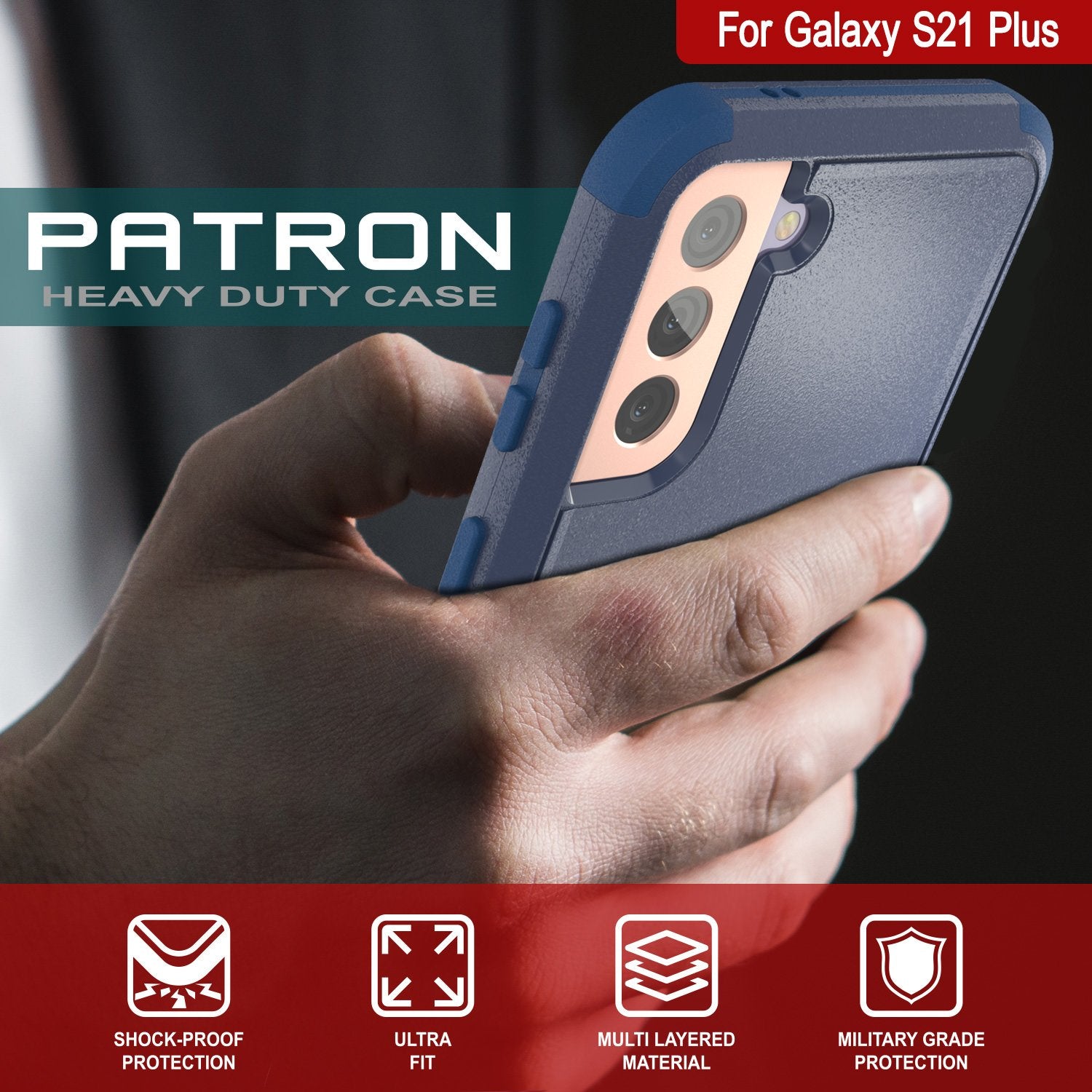 Punkcase for Galaxy S21+ Plus 5G Belt Clip Multilayer Holster Case [Patron Series] [Navy]