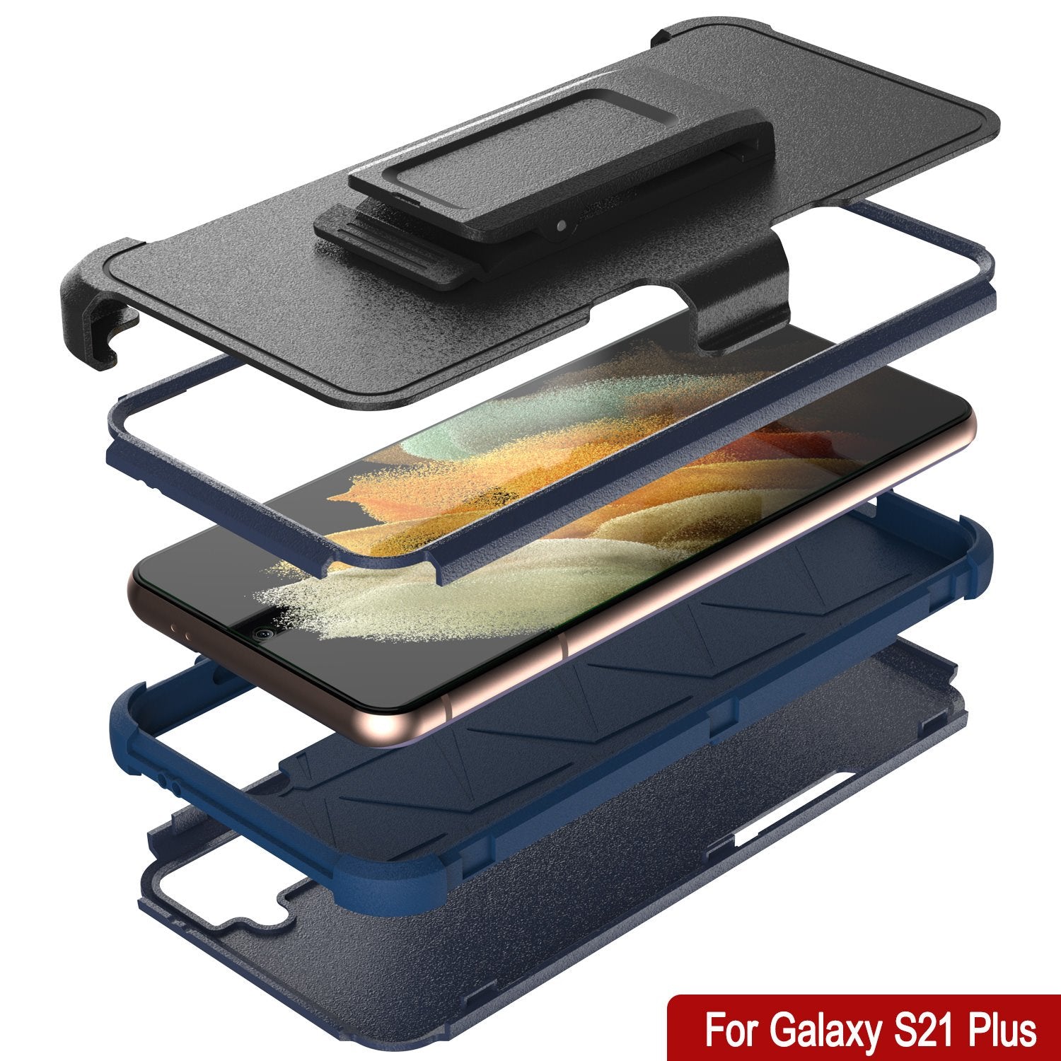 Punkcase for Galaxy S21+ Plus 5G Belt Clip Multilayer Holster Case [Patron Series] [Navy]