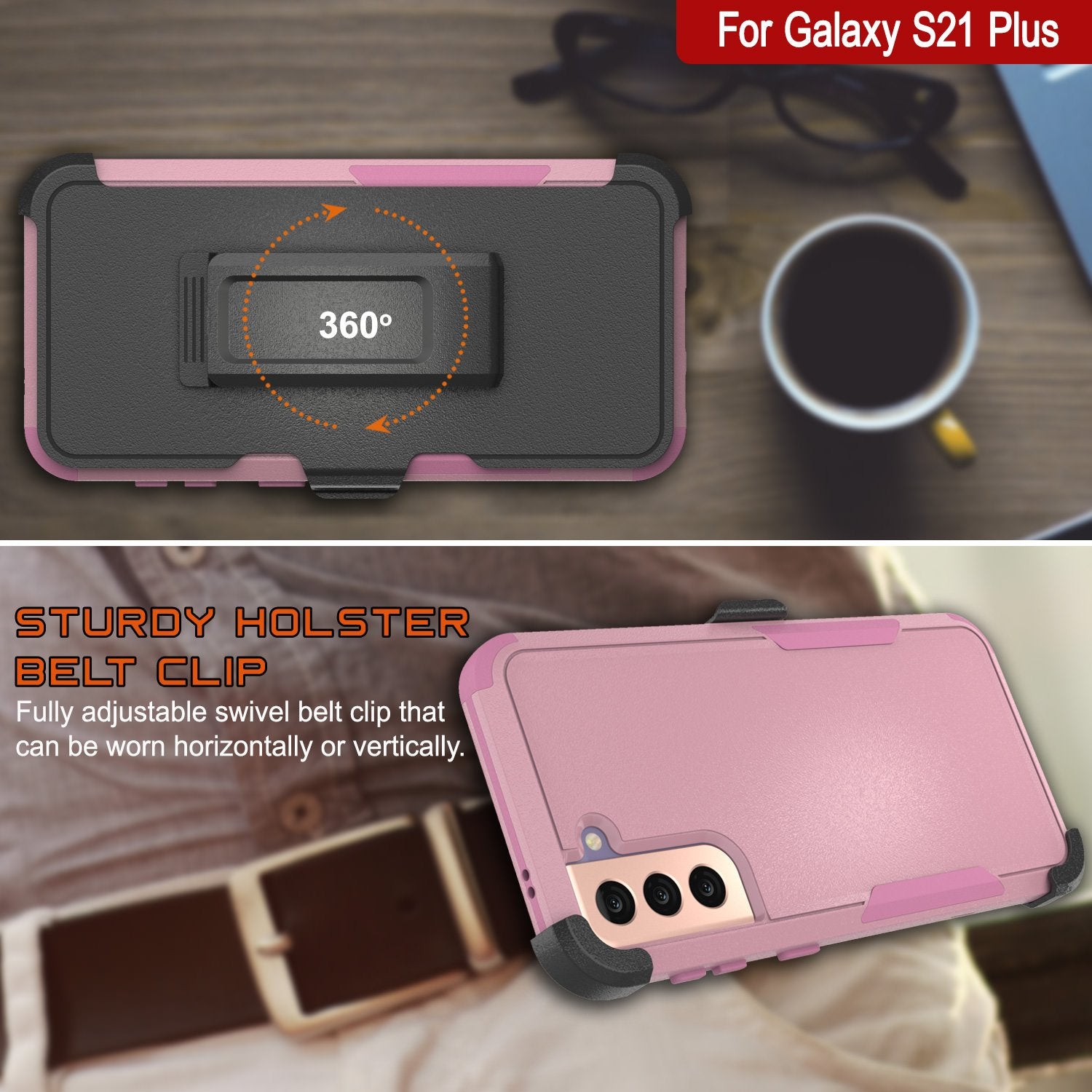Punkcase for Galaxy S21+ Plus 5G Belt Clip Multilayer Holster Case [Patron Series] [Pink]
