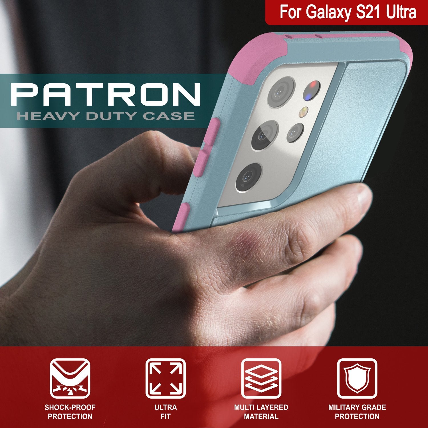Punkcase for Galaxy S21 Ultra 5G Belt Clip Multilayer Holster Case [Patron Series] [Mint-Pink]