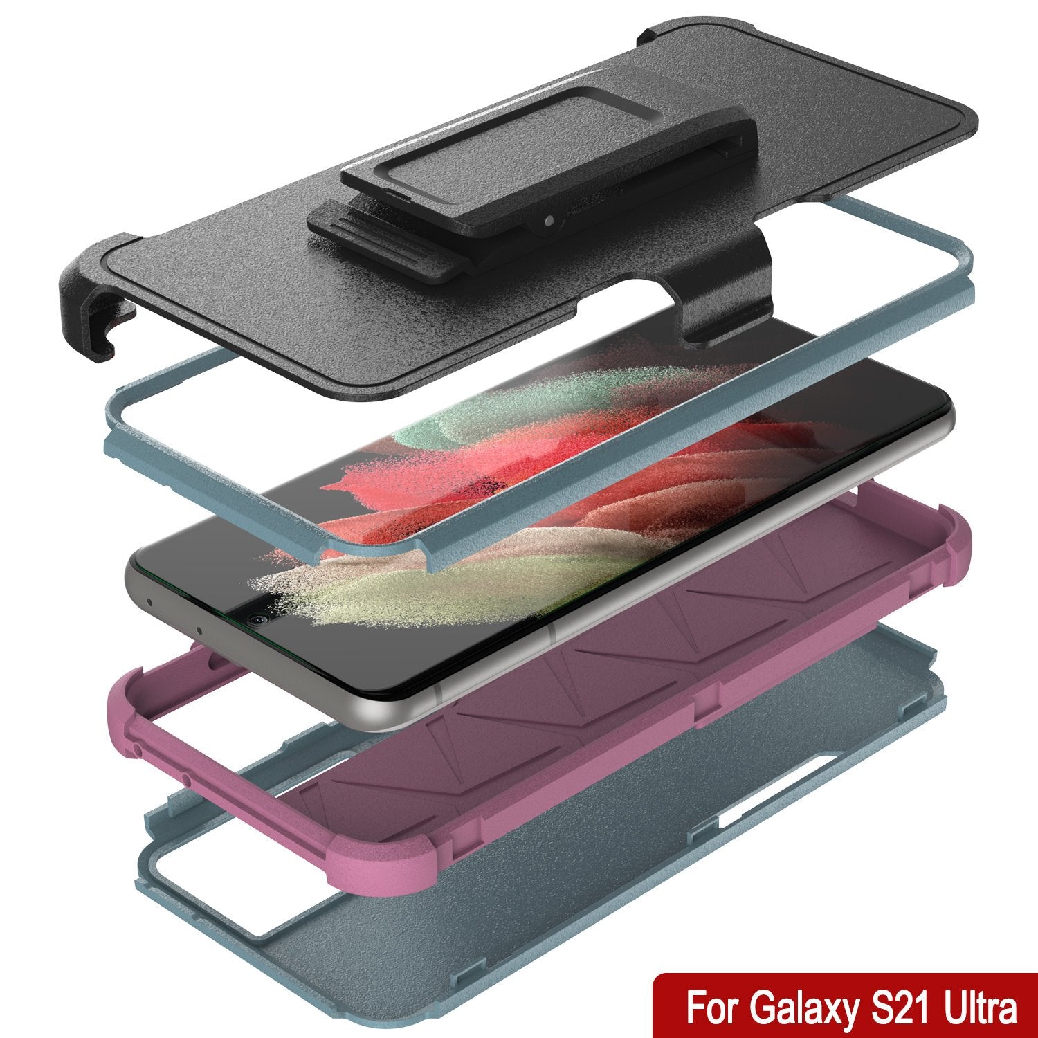 Punkcase for Galaxy S21 Ultra 5G Belt Clip Multilayer Holster Case [Patron Series] [Mint-Pink]