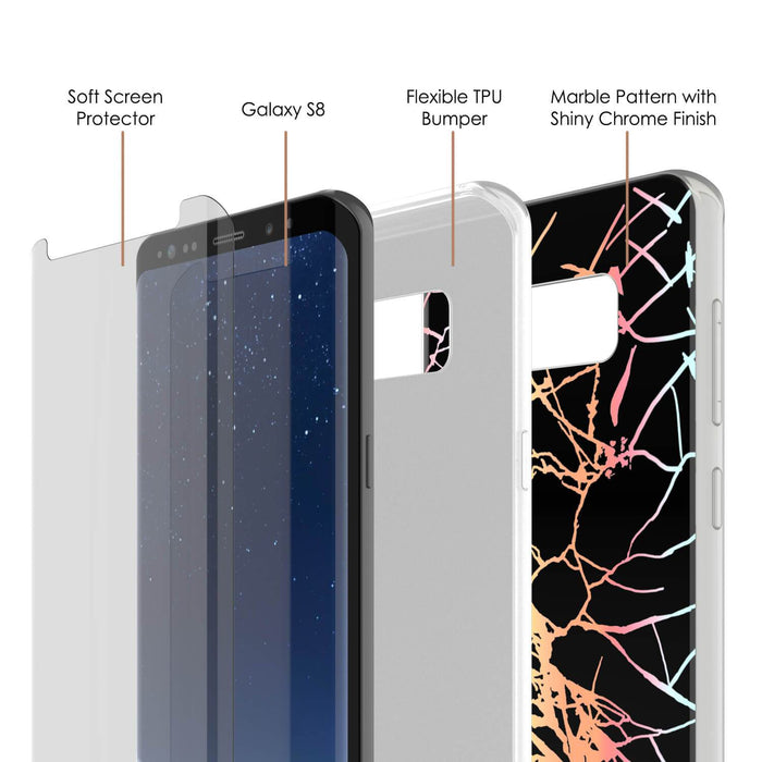 Punkcase Galaxy S8 Marble Case, Protective Full Body Cover W/PunkShield Screen Protector (Black Mirage) (Color in image: Blue Marmo)