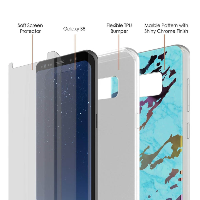 Punkcase Galaxy S8 Marble Case, Protective Full Body Cover W/PunkShield Screen Protector (Teal Onyx) (Color in image: Blanco Marmo)