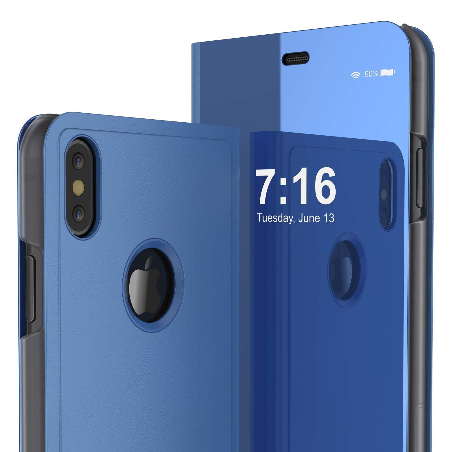 Punkcase iPhone XS Max Reflector Case Protective Flip Cover [Blue]