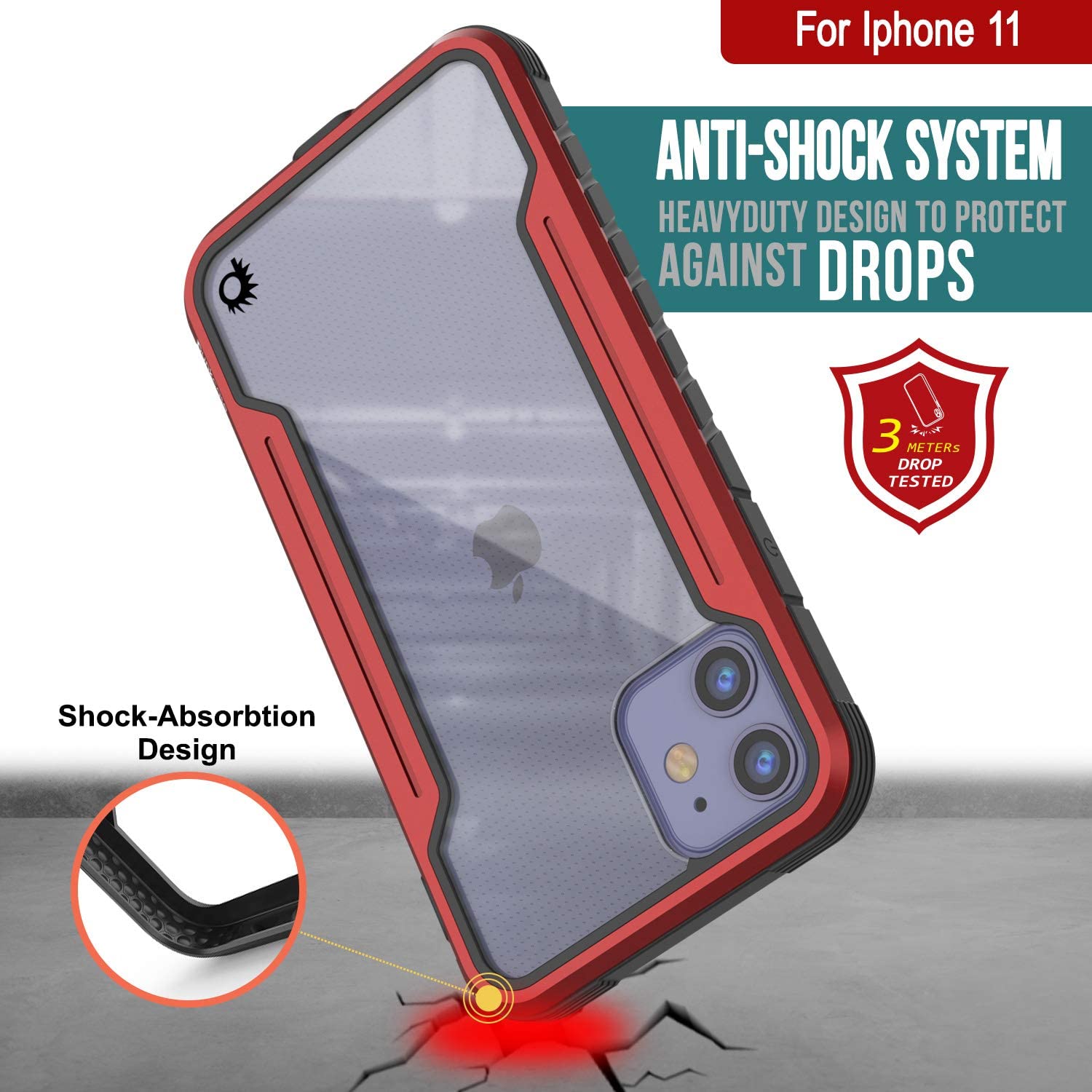 Punkcase iPhone 12 ravenger Case Protective Military Grade Multilayer Cover [Red] (Color in image: Grey)