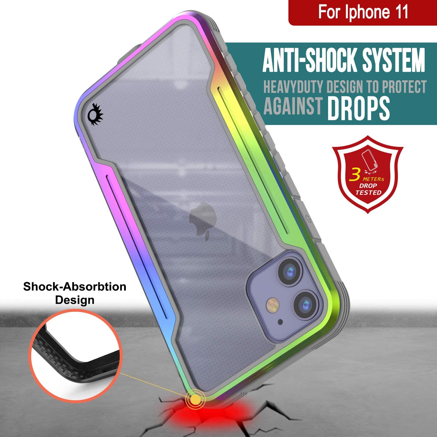 Punkcase iPhone 12 Mini ravenger Case Protective Military Grade Multilayer Cover [Rainbow] (Color in image: Grey)