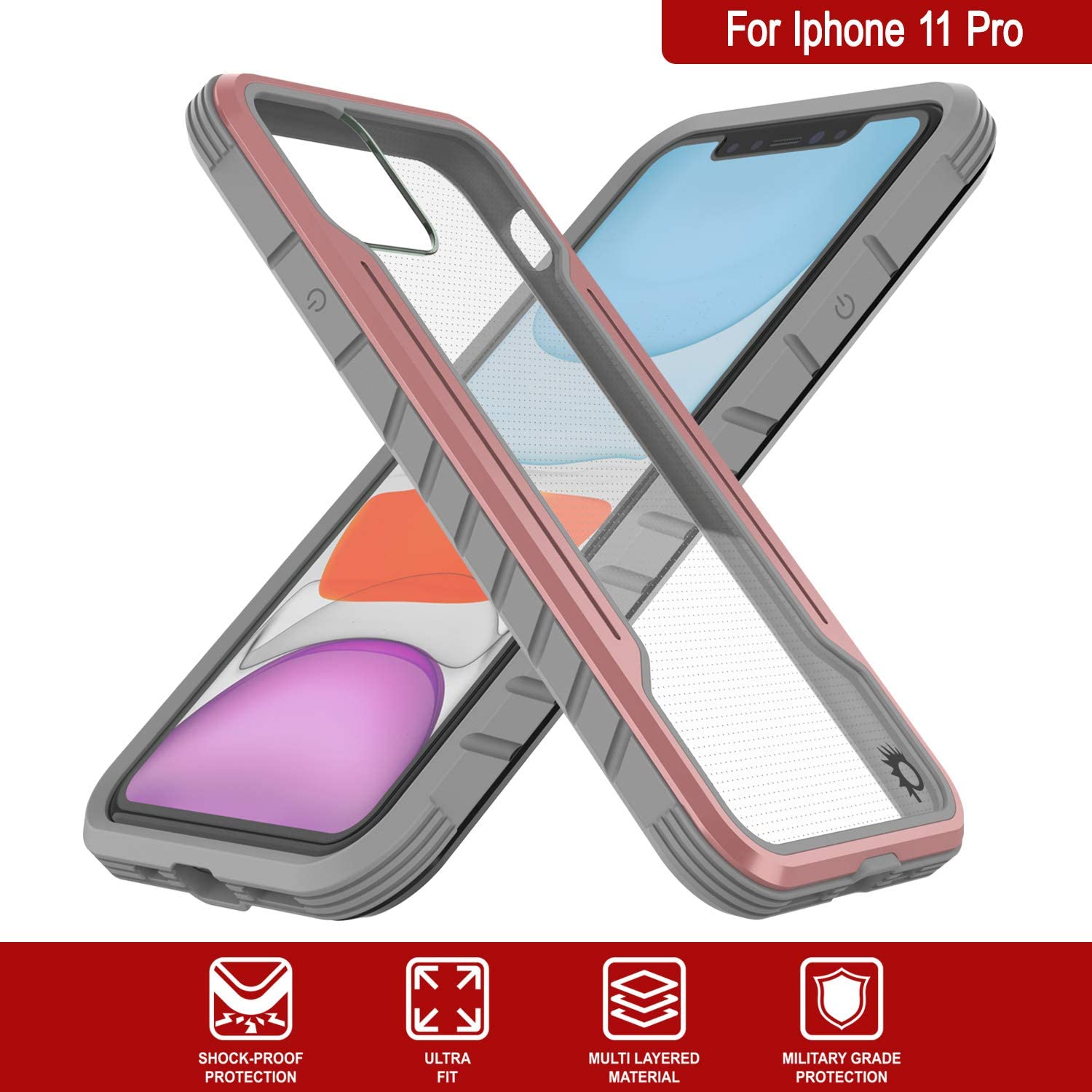 Punkcase iPhone 12 Pro ravenger Case Protective Military Grade Multilayer Cover [Rose-Gold] (Color in image: Red)