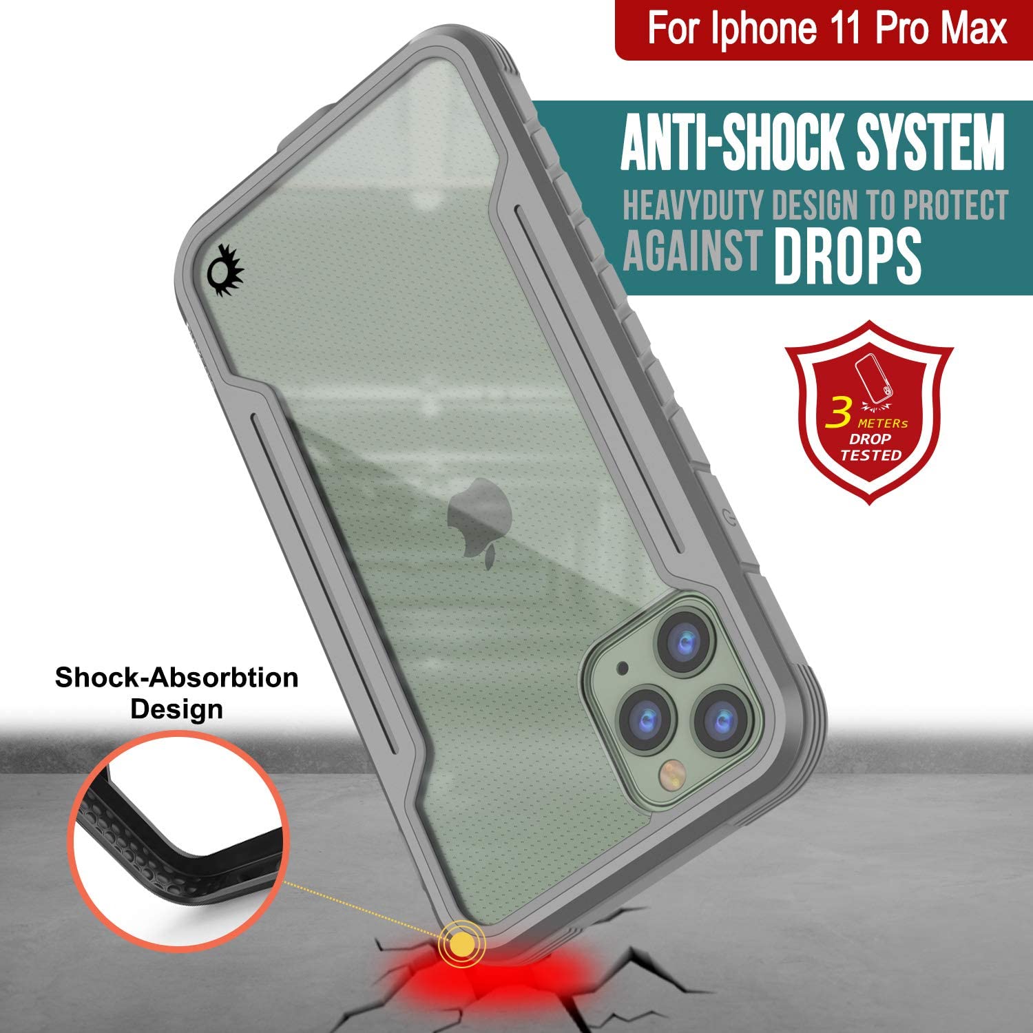 Punkcase iPhone 12 Pro Max ravenger Case Protective Military Grade Multilayer Cover [Grey] (Color in image: Black)