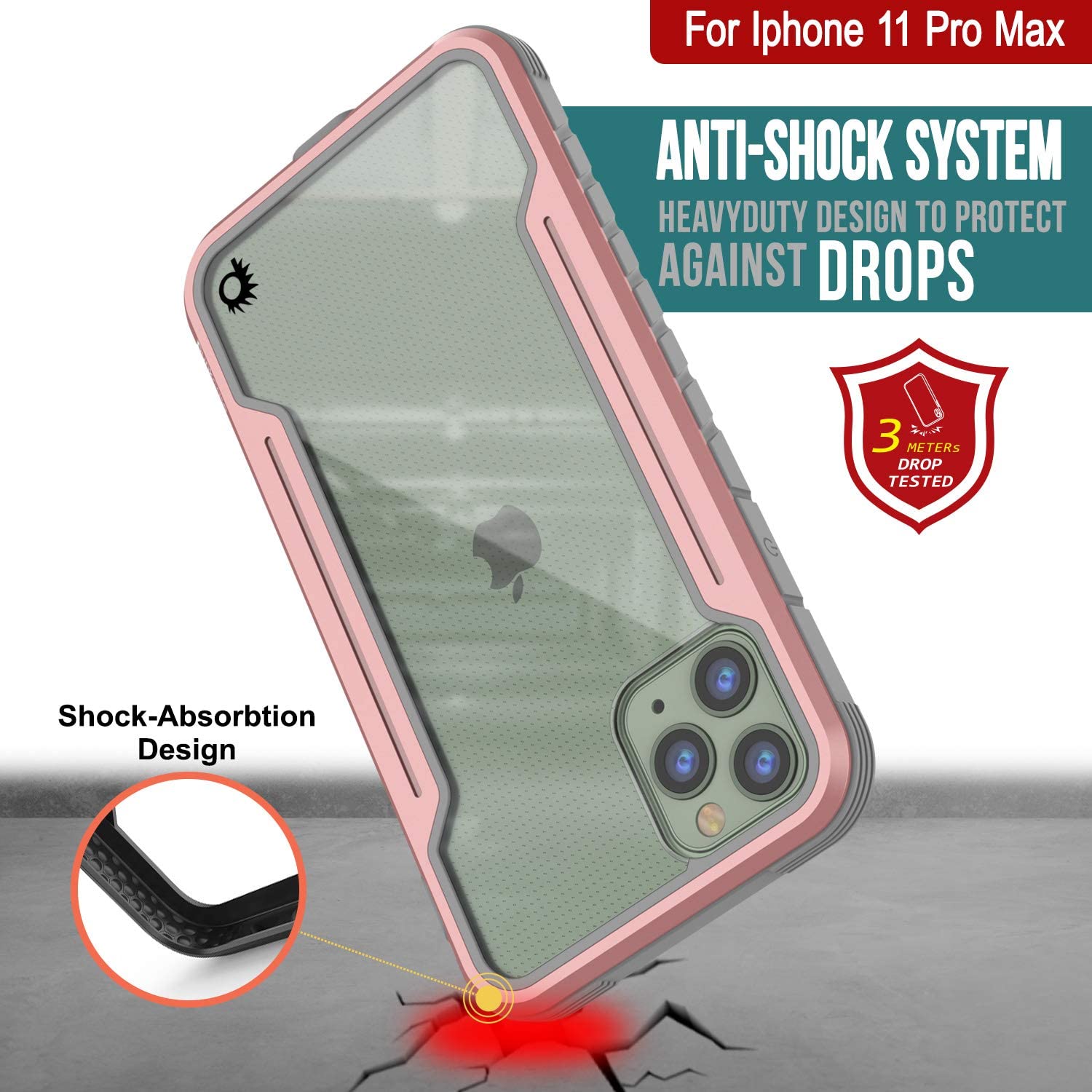 Punkcase iPhone 12 Pro Max ravenger Case Protective Military Grade Multilayer Cover [Rose-Gold] (Color in image: Grey)