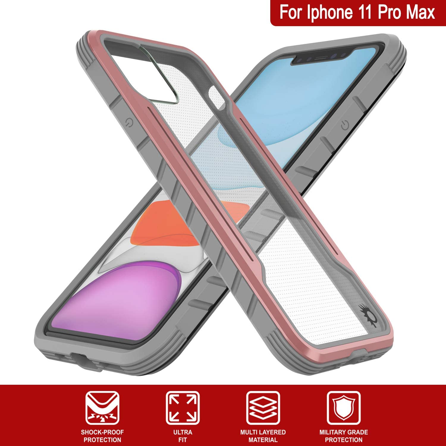 Punkcase iPhone 12 Pro Max ravenger Case Protective Military Grade Multilayer Cover [Rose-Gold] (Color in image: Red)